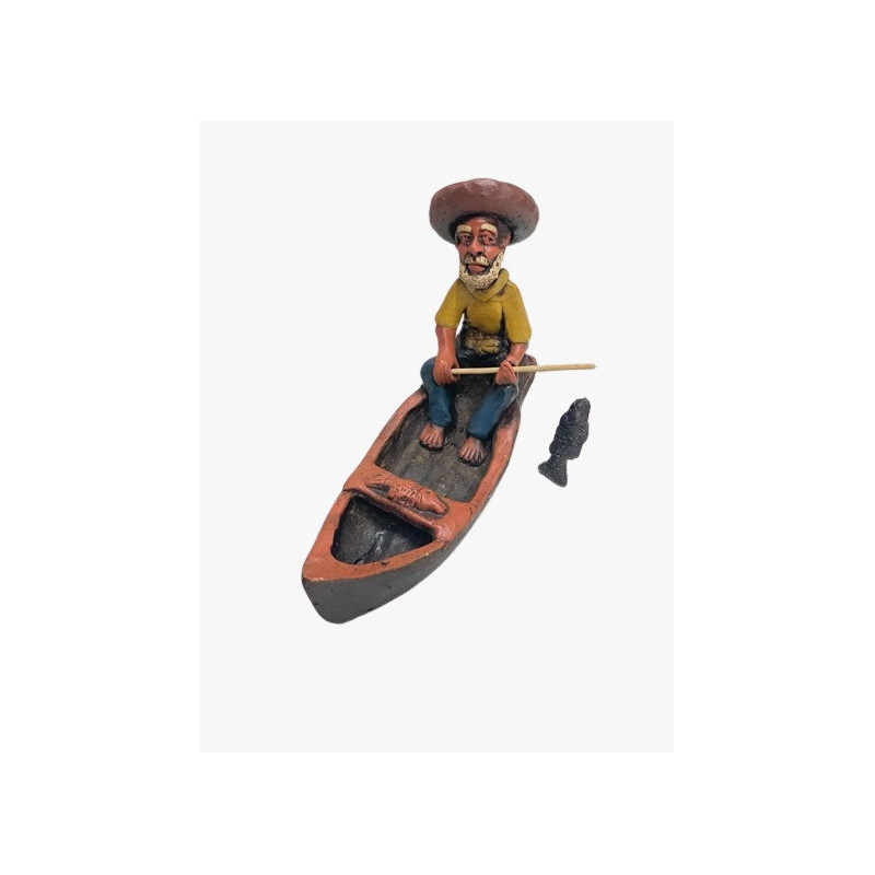Barco pescador c/vara e peixe 26cm Barco pescador c/vara e peixe 26cm